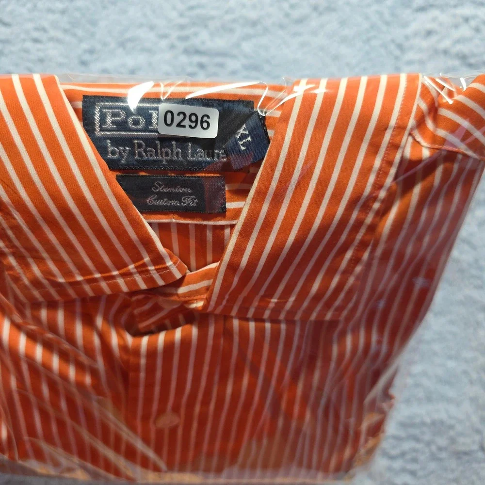 Vintage Polo Ralph Lauren Stanton Custom Fit Shirt Men's XL Orange White Striped